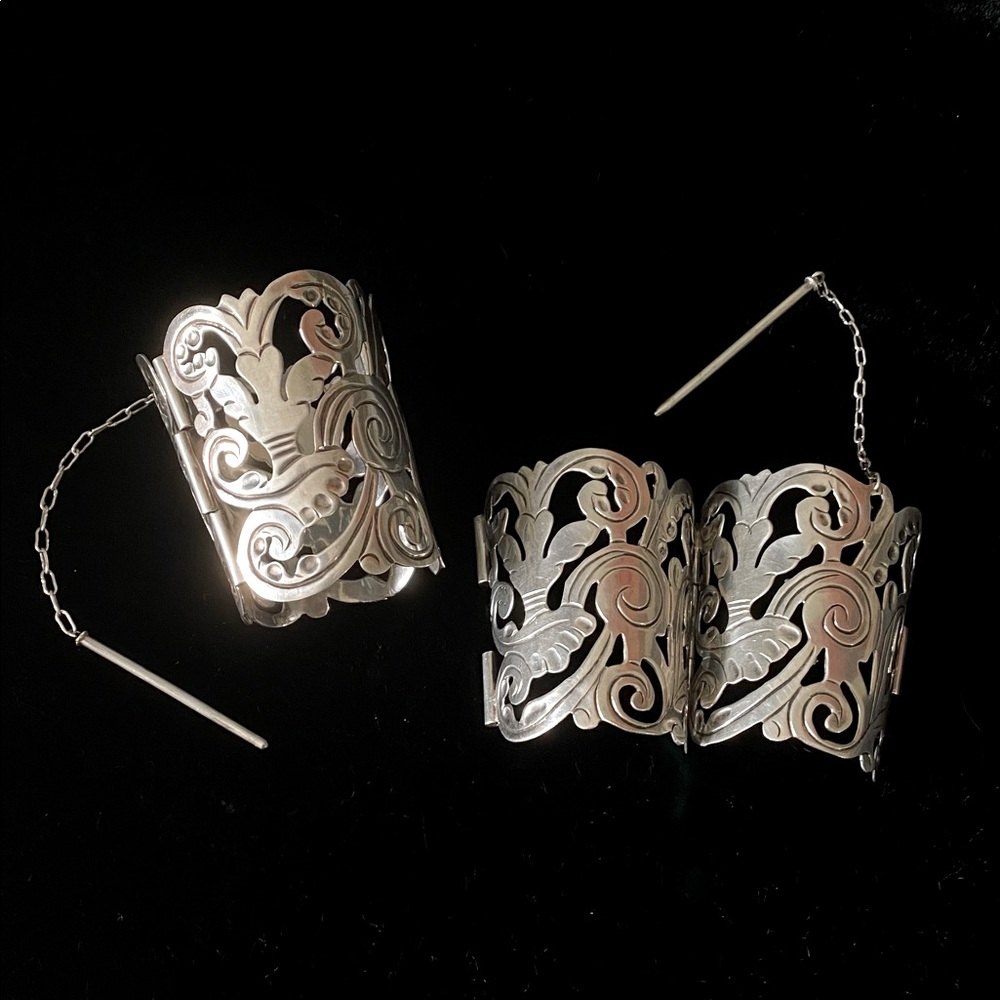 Two Vintage 925 Sterling Silver cuffs, circa 1945.